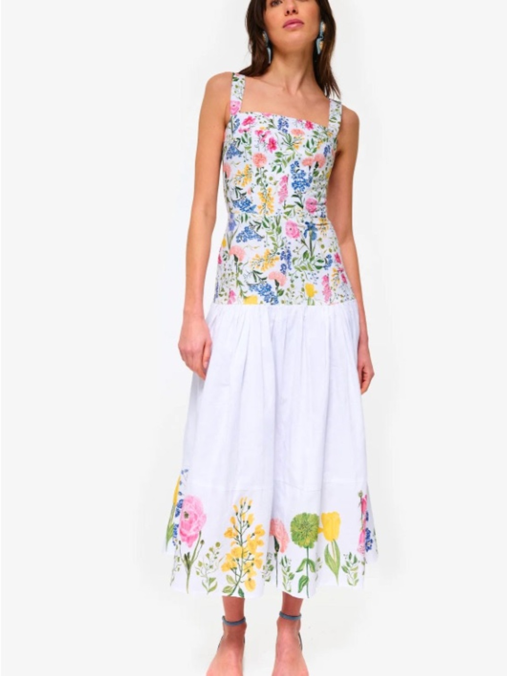 Kleid x Couper Floral Print White Cotton Midi Dress Medium